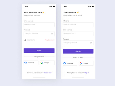 Login Page create account design login mobile app