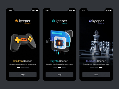 Keeper Finance App app branding business chess children crypto dark design first illustration interface logo mobile new shot ui uiux ux