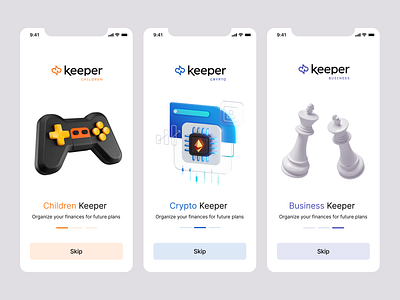 Keeper Finance App - Light 3d app branding business chess children clean colors crypto design finance illustration light logo mobile rebound ui ux uxui