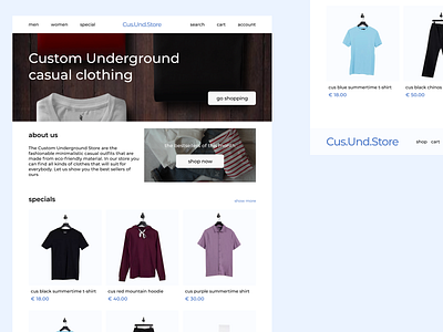 Custom Underground Store - final branding clean clothes design grid illustration lightblue typography ui ux wear web white