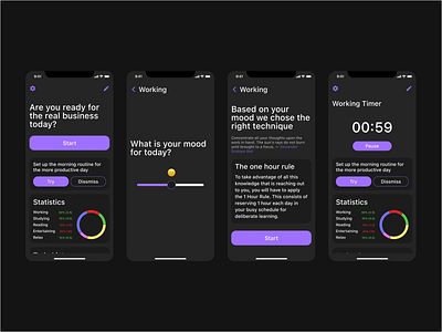 Darker - productive app app clear dark design minimalism productive purple statistics ui ux uxui