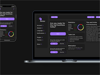 Darker for desktop animation app black clear dark design desktop grid iphone macbook mock up mockups purple ui ux uxui