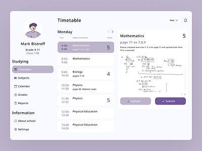 School Diary ] app blue clear dashboard design desktop minimalism purple ui ux uxui web design white