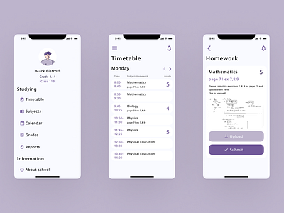 Student's app on your phone app appdesign design mobile phone purple studying ui ux uxui white