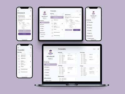 Student app - final ui app clean dashboard design desktop ipad macbook mobile mockups phone purple ui ux uxui web white