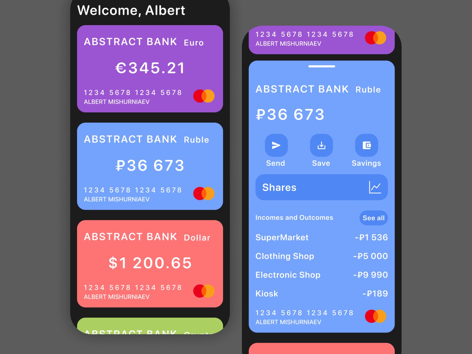 banking app by Albert Mishurniaev on Dribbble