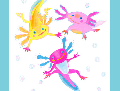 Aksolots amphibian animalillustration characterdesign design graphic design icon illustration seaanimalsillustration watercolorillustration