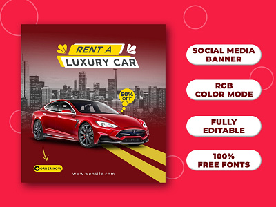 Car Rental Social Media Post Design banner design car design design facebook banner graphic design instagram banner instagram story luxury car modern design photoshop rental car social media design youtube thumnail