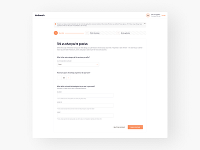 dodowork - account creation process account app create design freelance ui ux web