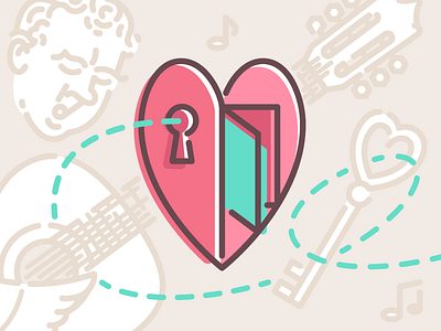 The Door of the Heart door guitar heart illustration key music outlines vector