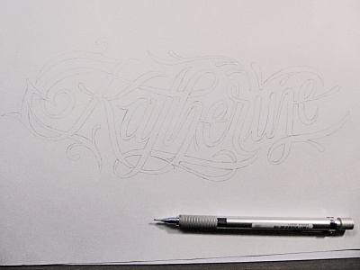 Katherine pre-ink sketch calligraphy interlocking katherine lettering name pencil script sketch