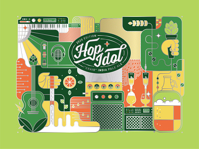 Hop Idol 2020 beer beer can can guitar hops illustration microphone music piano singing