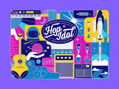 Hop Idol 2021: Temple of the Stars beer beer label can design color illustration space