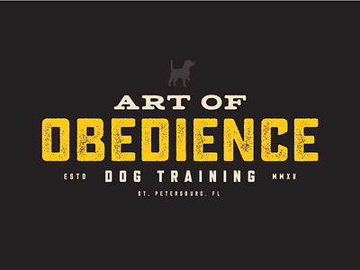 Art of Obedience badge branding dog identity text type