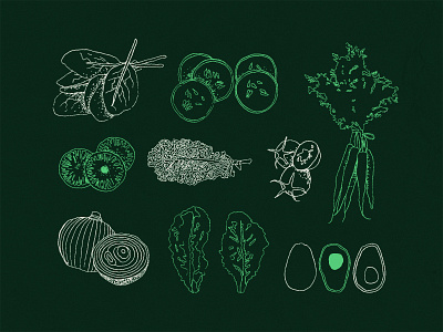 Eat Your Greens assets branding drawing green icons illustration rough sketches texture vegetables veggies