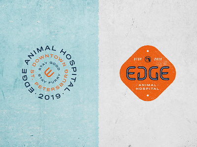 Edge Animal Hospital Assets assets badge badge design badgehunting brand identity cat concrete dog florida grunge logo rough texture vet