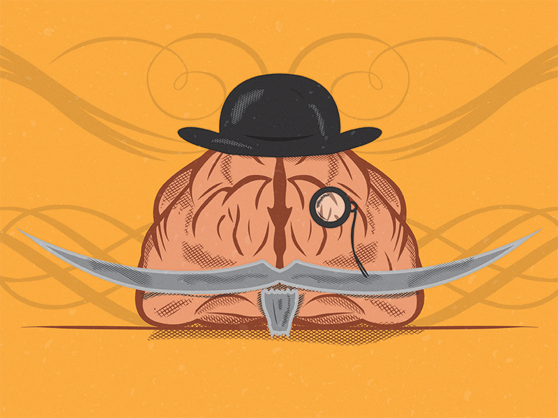An Aged Mind ornaments swashes pen tool hat monocle mustache western brain texture hatching illustration