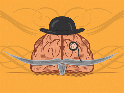 An Aged Mind brain hat hatching illustration monocle mustache ornaments pen tool swashes texture western