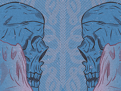 Skulls and Stuff blue crosshatch halftones illustration skulls texture
