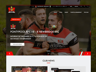 Pontypool Rugby Club branding design interface one page rugby sport ui web website