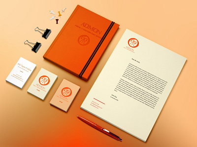 Brand layout, "Admon" app branding design icon illustration logo mockup typography ui ux vector