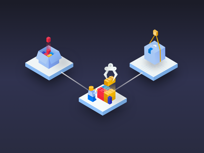 ASYNCY microservices, part 2 bricks isometric microservices illustrations lego dark landing page
