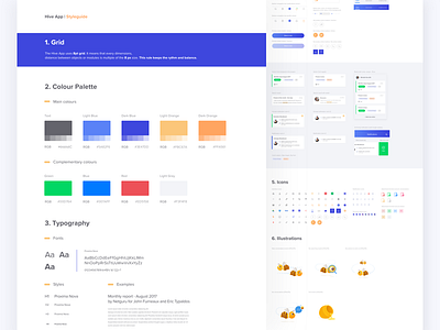 Hive — Styleguide blue brand brand identity color palette communication illustration interface productivity styleguide typography ui yellow