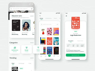 📚Bookly 📚 app application book app bookworm design green library netguru sharing trade ui