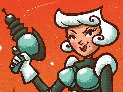 Robogirl Poster design digital illustration girl poster retro robot sci fi