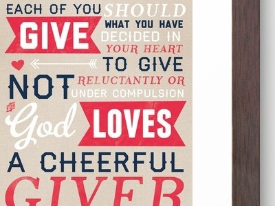 2 Corinthians 9:7 bible verse blue poster red typography white