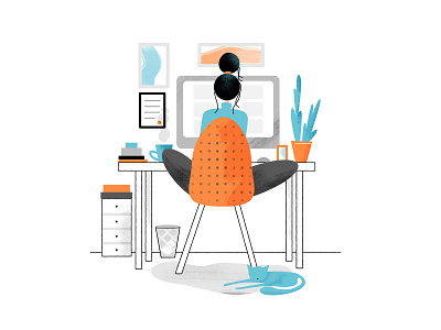 Work in Home affinity photo affinitydesigner design desk freelance home office home work office stay home vector illustration woman work in home