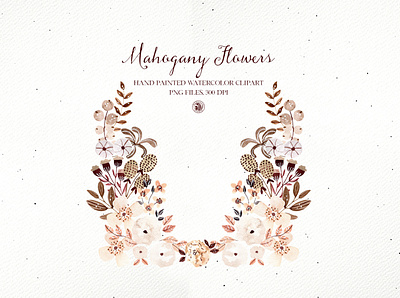 Mahogany flowers - watercolor set hand painted flowers watercolor clipart watercolor flowers