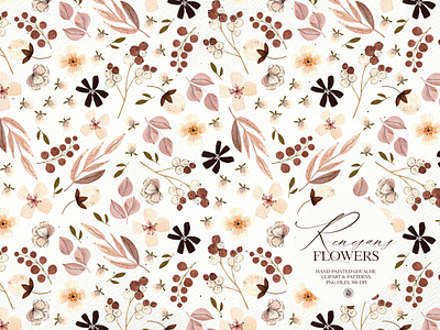 Renesans flowers - pattern gouache gouache illustration seamless pattern