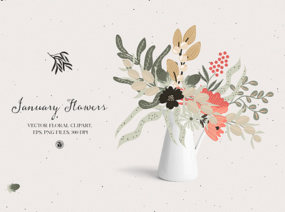 January flowers - vector set floral clipart flowers flowers illustration illustration vector clipart vectorart