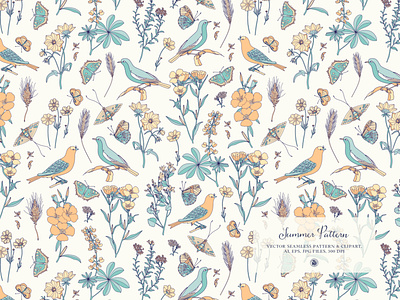 Summer Pattern - vector seamless pattern color birds fabrics floral pattern pattern pattern a day pattern art vector background vector summer