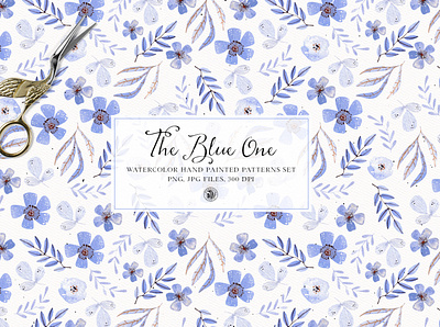The blue one patterns - watercolor patterns fabrics floral pattern seamless pattern watercolor pattern