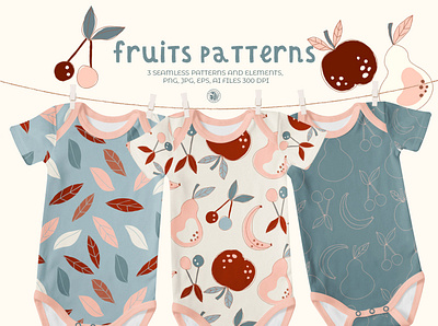 Fruits patterns - vector patterns for nursery apparel fabrics fruits kids nursery apparel patterns seamless pattern vector