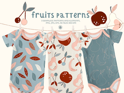 Fruits patterns - vector patterns for nursery apparel