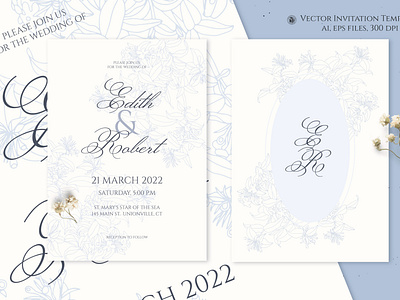 Light Blue Vector Wedding Invitation