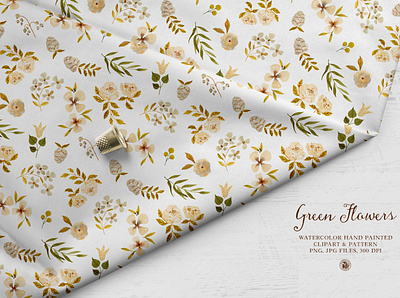 Green Flowers - watercolor floral clipart and patterns flowers seamless pattern watercolor