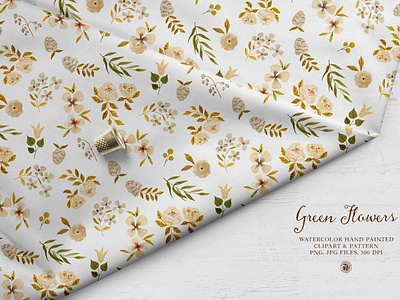 Green Flowers - watercolor floral clipart and patterns