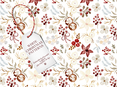 White Christmas Patterns christmas fabrics flowers seamless pattern watercolor