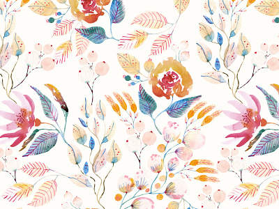 Watercolor Floral Seamless Pattern fabrics flowers illustration seamless pattern watercolor