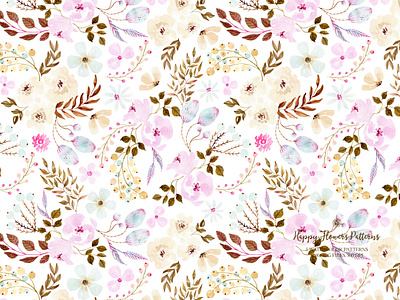 Happy Flowers Watercolor Patterns Collection fabrics flowers illustration seamless pattern watercolor