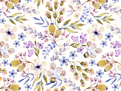 Watercolor floral pattern with blue accent design fabrics flowers seamless pattern watercolor
