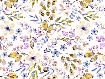 Watercolor floral pattern with blue accent