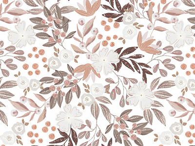 Digital floral pattern in winter colors fabrics flowers illustration seamless pattern