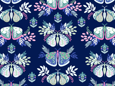 Vector floral pattern with moths design fabrics flowers seamless pattern vector
