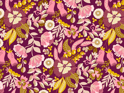 Pink Vector Floral Pattern fabrics flowers illustration seamless pattern vector vectorart