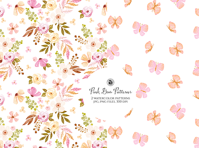 Duo Pink Patterns fabrics flowers seamless pattern watercolor